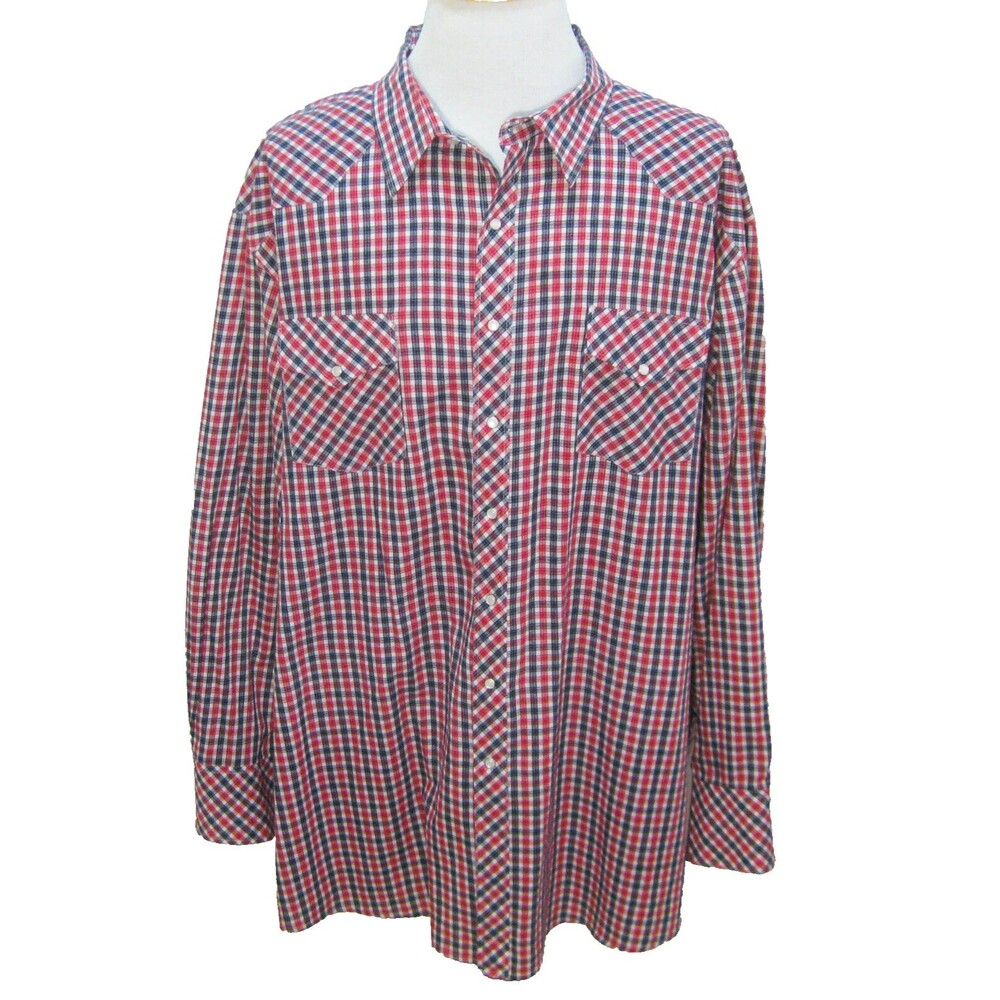WHITE HORSE Men's (Size 4XL) Red Plaid Long Sleeve Western Pearl Snap Shirt Top